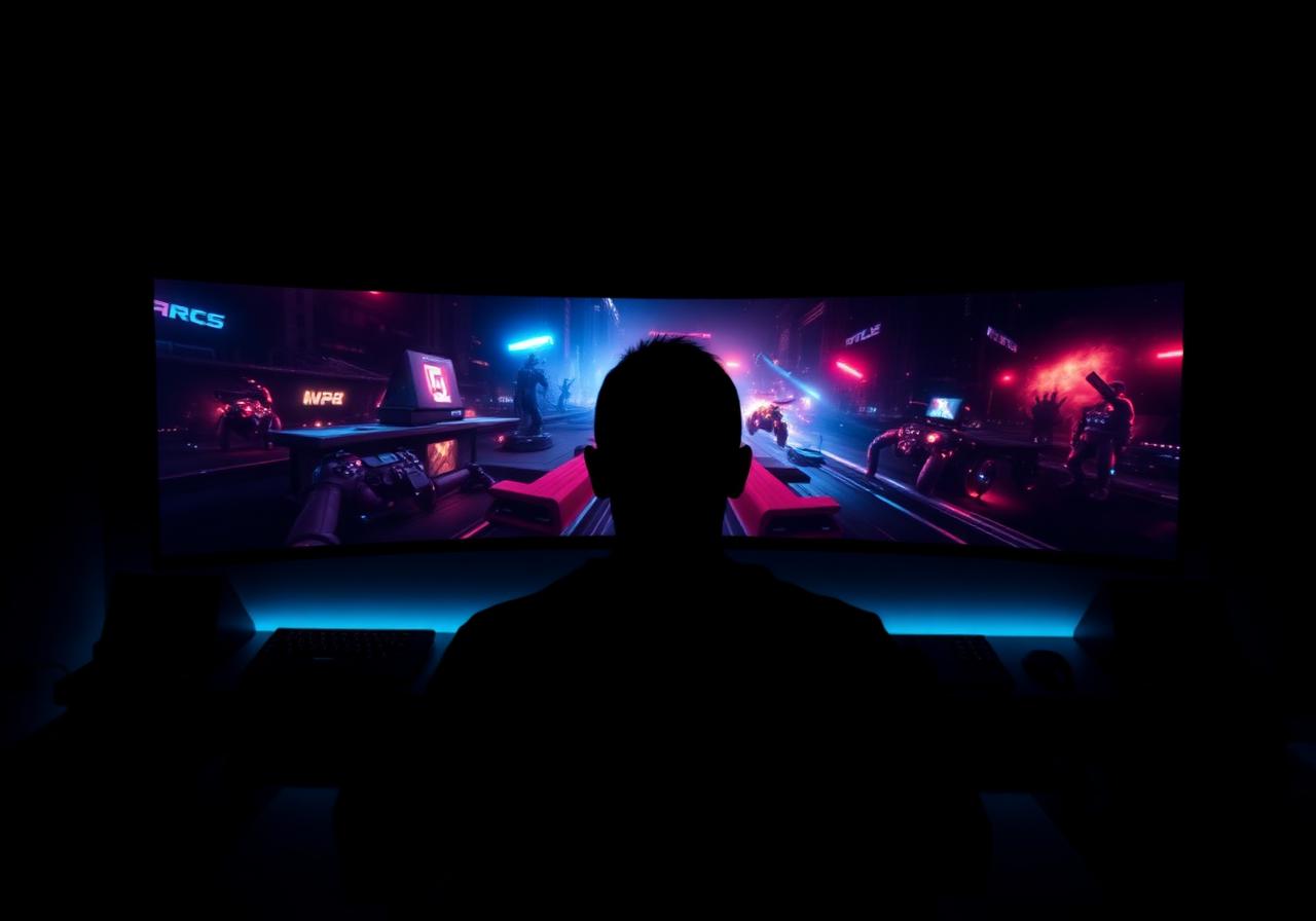 Immersives Gaming-Setup mit fertigem Spiel